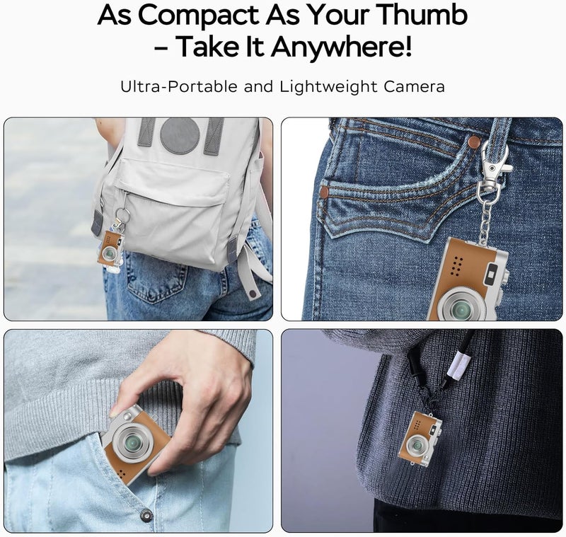 Dienspeak Mini Retro Camera with 1080P Video, 12MP Photos, Keychain Digital Camera, Ultra-Compact Tiny Camera with 32GB SD Card, OTG Adapter, Vintage Little Cameras for Travel, Daily Vlogging, Brown - Image 5